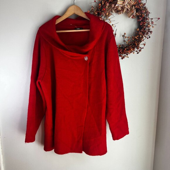 Adrienne Vitadini Womens Plus Sz 3X Sweater Cardigan Wrap Red Wool Blend - Picture 1 of 12